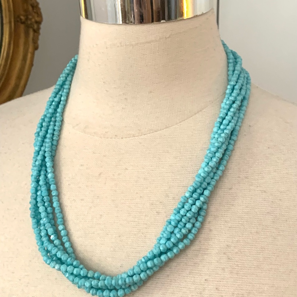 Vintage Antique Aqua glass bead necklace Multi strand 22” turquoise Blue beaded - Picture 7 of 10
